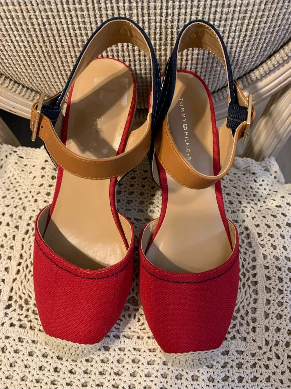 Tommy Hilfiger Red Canvas Nilsa Espadrille Wedge Sandals size 7 1/2